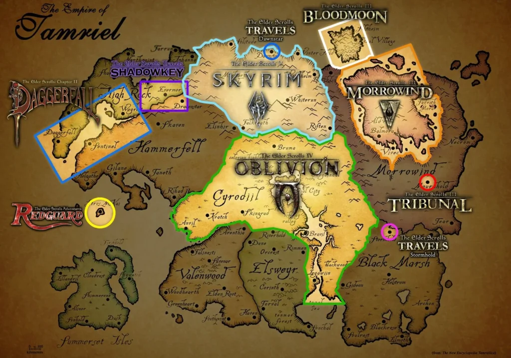 Location of Elder Scrolls games in Tamriel